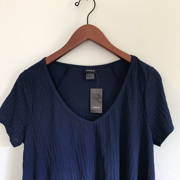 NWT Torrid Navy Blue Ribbed Swing Tee Class Blouse - Picture 4 of 5